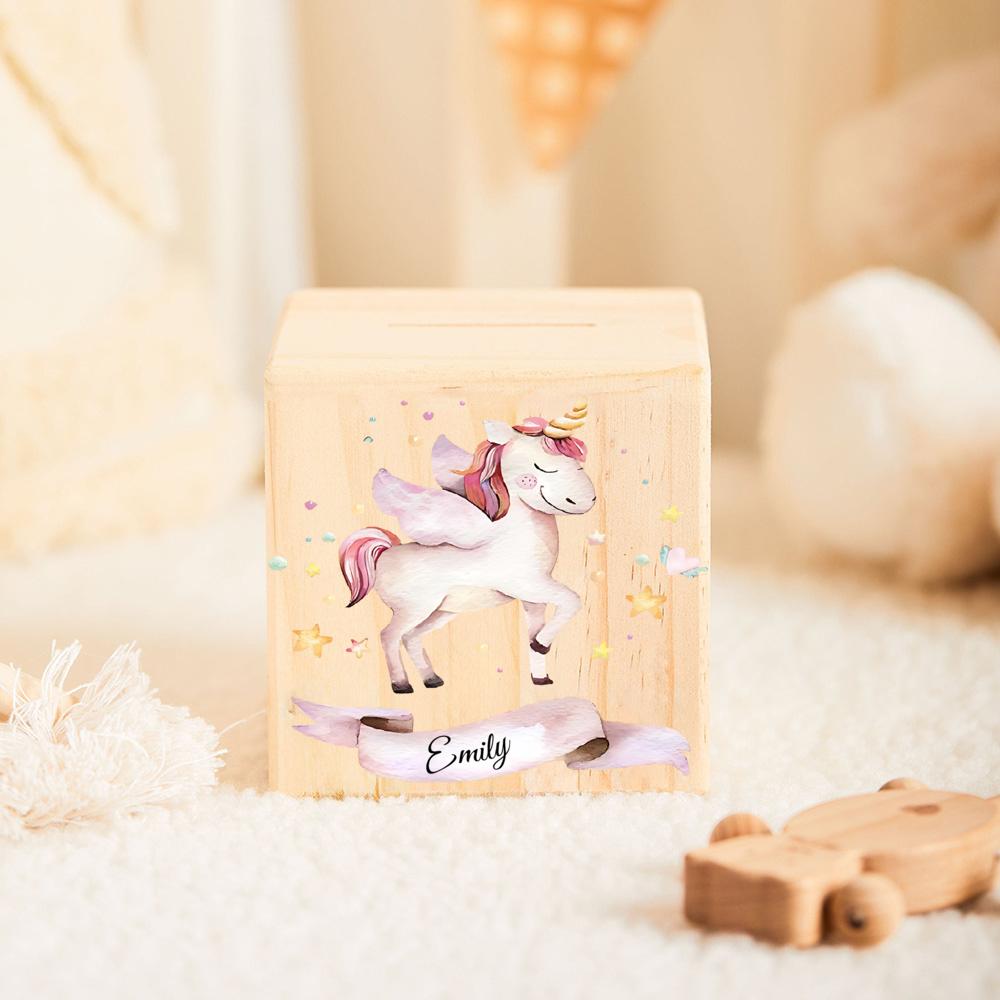 Personalized Piggy Bank for Kids Custom Name Wood Money Boxes Cash Box Child Wood Money Banks Boys Girls Holiday Birthday Gift