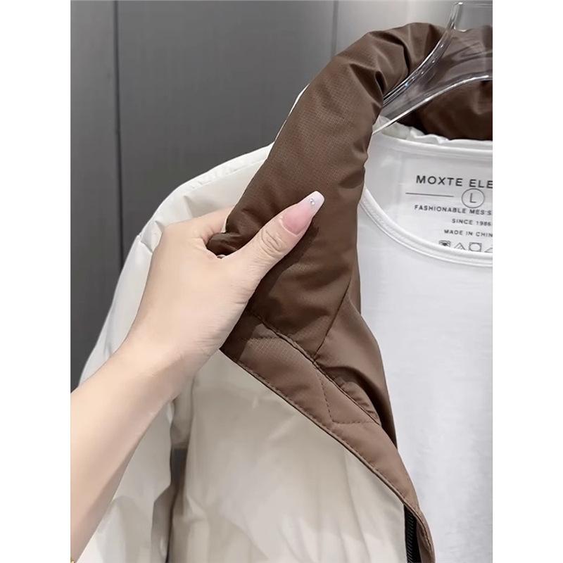 Autumn and winter new men's thickened stand-up collar down jacket color-blocking short Korean version of warm duck down fashion jacket