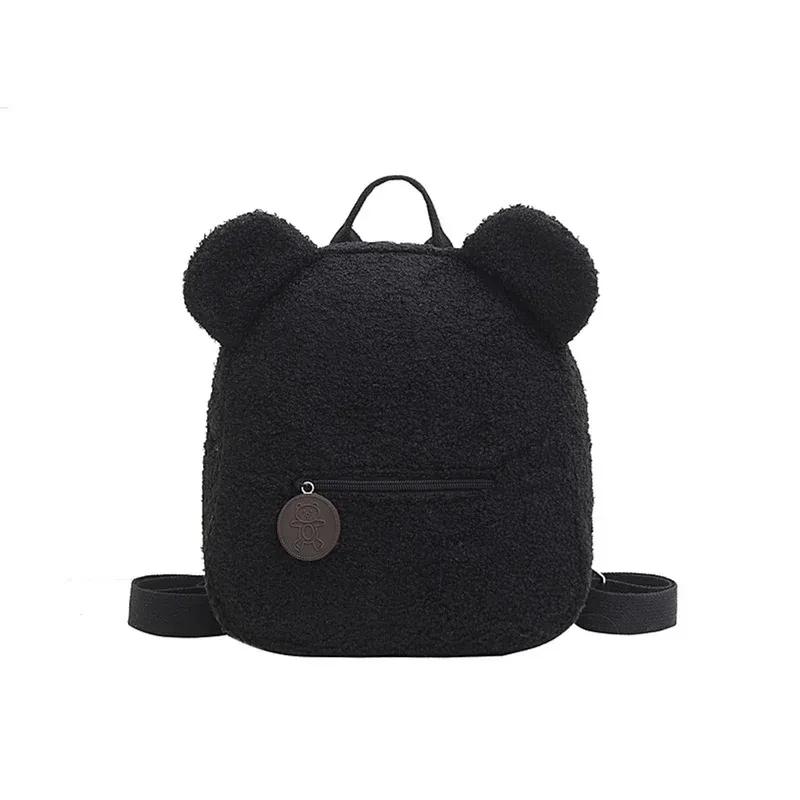 Cute Bear Ear Fleece Small Backpack Kids Girls Casual Warm Lambswool Daypack Bag Schoolbag Rucksack For Travel Shopping