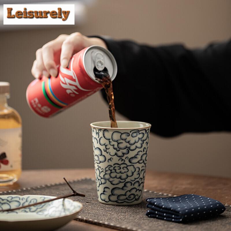 230ml Antique Ru Kiln Auspicious Cloud Cola Cup Large Capacity Master Tea Cup Brewing Tea Personal Mug Household Drinkware Gifts