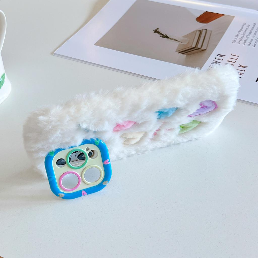 Plush Multicolored Love Mobile Phone Case for Apple 17PROMAX Lens Holder 15 Autumn and Winter 14 Fluffy 11