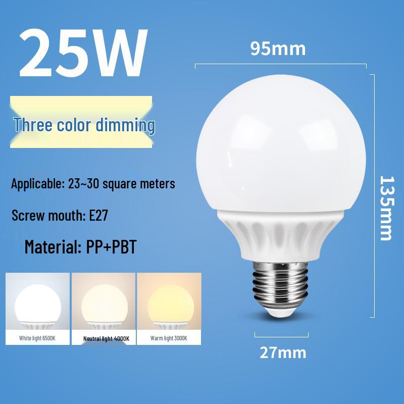 LED Dragon Ball Light Bulb, E27 Screw Base, Warm White, Three-Color Dimming, Color-Changing, Rechargeable, Super Bright Lighting.