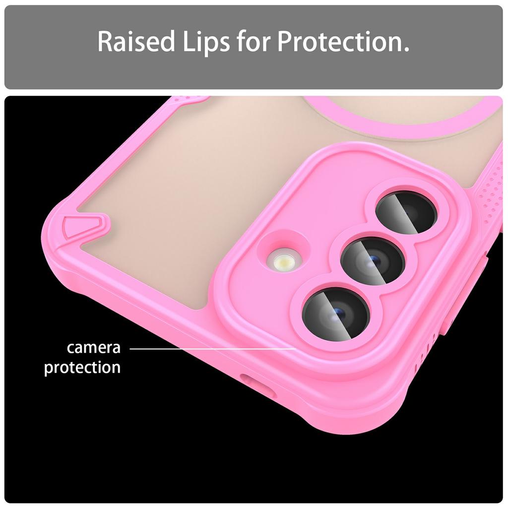 For Samsung Galaxy S26 Magnetic Case Dual Color Line Leather Coated PC + TPU Phone Cover