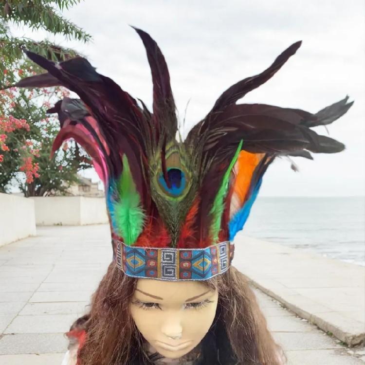 Natives American Costume Hairband for Carnivals Party Festival Props Feathered Hairband Indian Hairhoop Cosplay Headwear