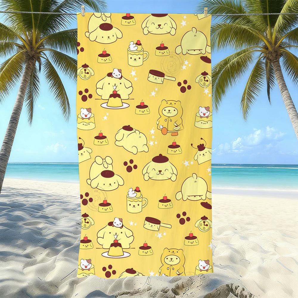 Cute Puppy Cartoon Print Microfiber Beach Towel Water Absorbent Quick Dry Bath Towel For Vacation