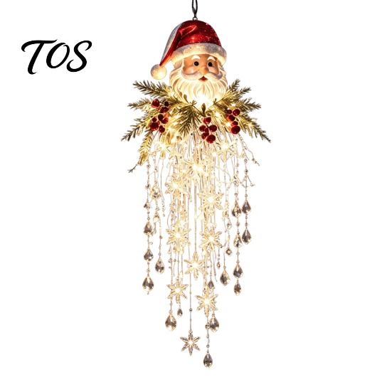 Christmas Gift for Friends Crystal Waterfall Lights, LED Warm White Snowman Pendant Decorative Pine Branch Pendants Light with Snowflake Droplets,