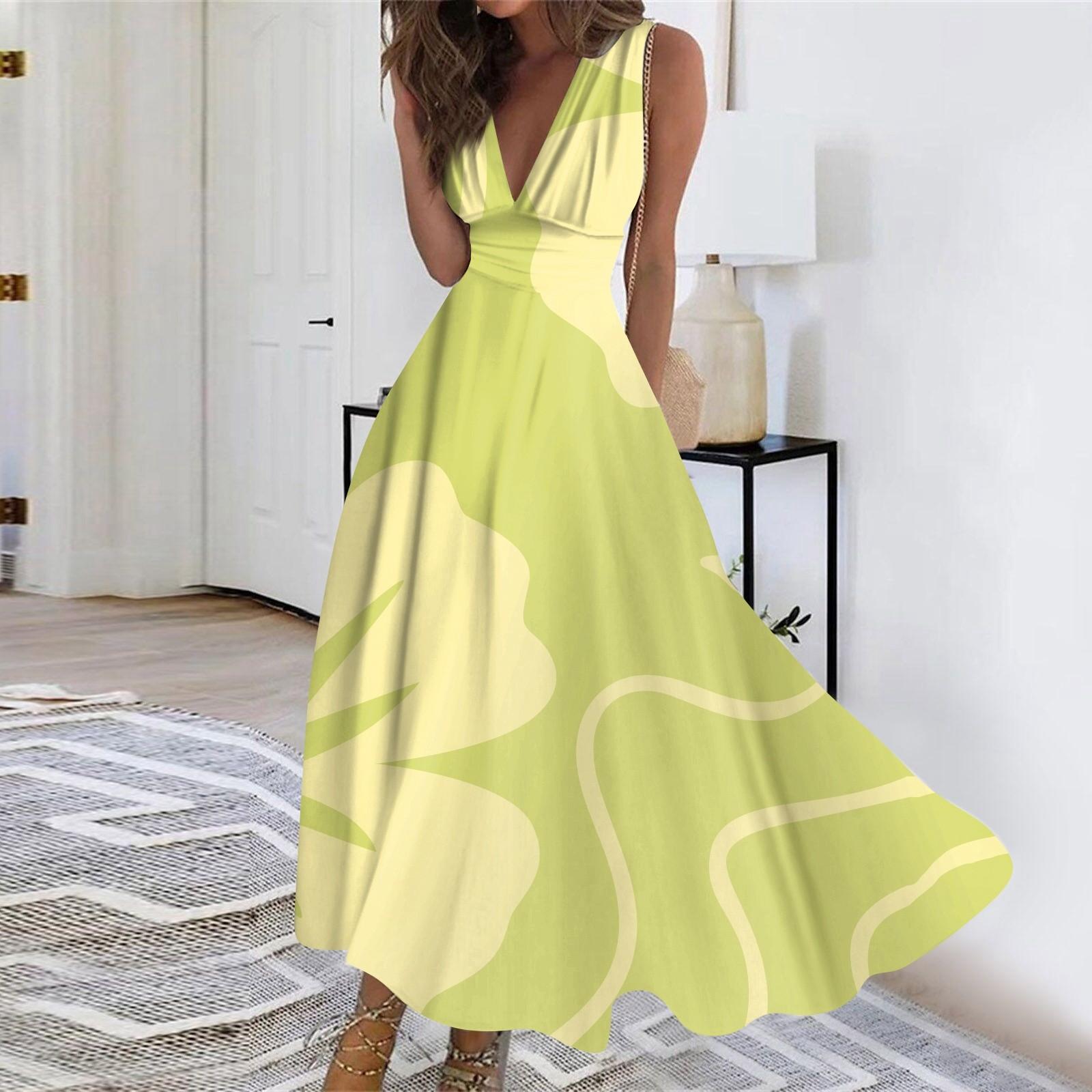 

Женское длинное платье Платье макси Повседневное платье Свободное платье Платье трапециевидной формы с цветочным принтом Мода Уличная одежда На открытом воздухе Повседневные с принтом для свиданий Платье без рукавов с V-образным вырезом S