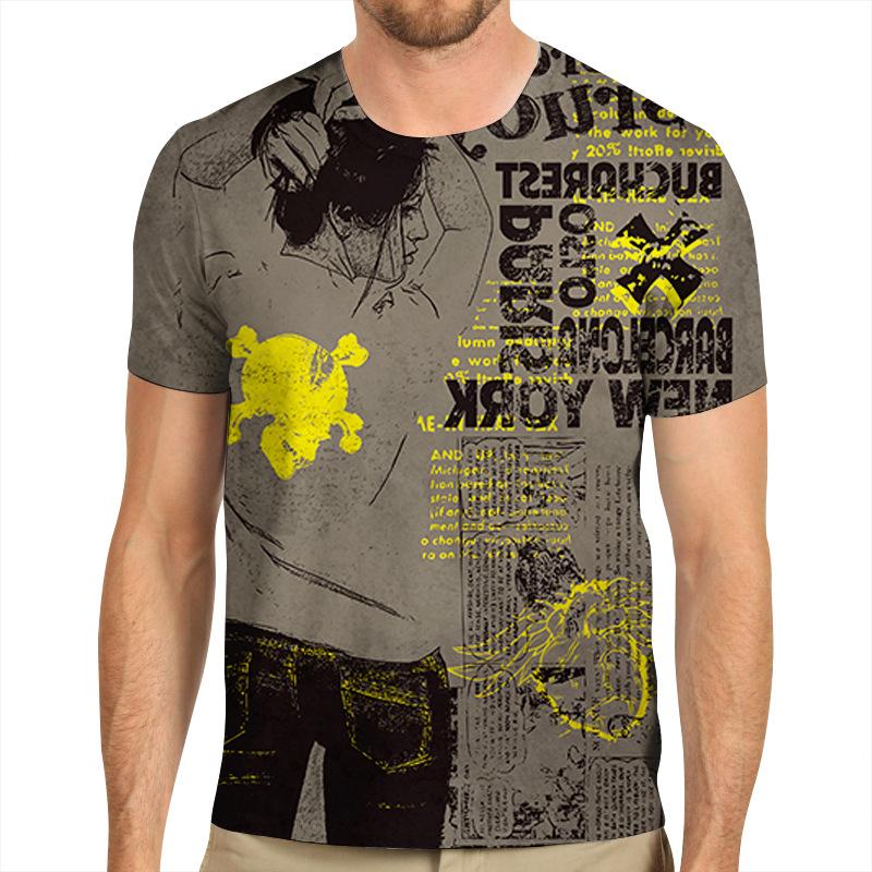 Camiseta de Verano para Hombre3DImpresión de Letras de Calavera Moda Manga Corta Ropa de Hombre Cuello O Ocio Poliéster Camiseta Ropa de Calle
