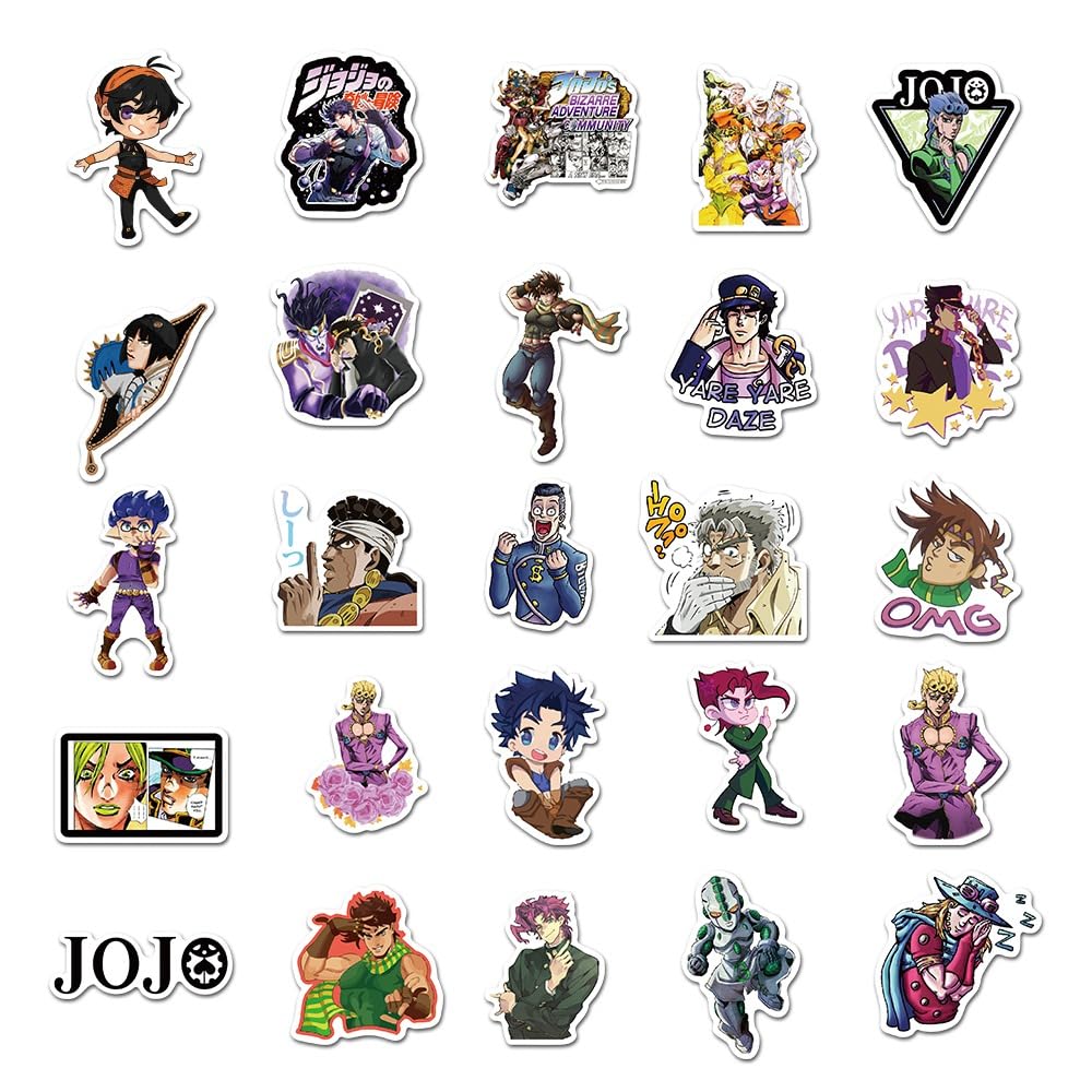Set of 50 Bizarre Adventure Cute Anime Waterproof Cute and Stylish Cartoon DIY Stickers for Water Cell Sticker Diary Stationery JoJo's Stickers,