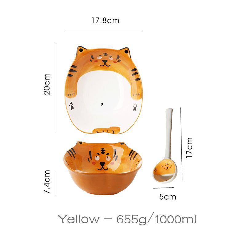 

7,8-дюймовая большая миска для лапши, керамическая миска для супа рамен, миска с изображением тигра, детская ложка для микроволновой печи жёлтый