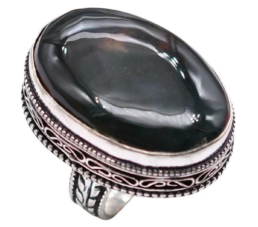 Black Onyx Natural Gemstone Antique Silver Plated Ring US Size-6.75 A 516