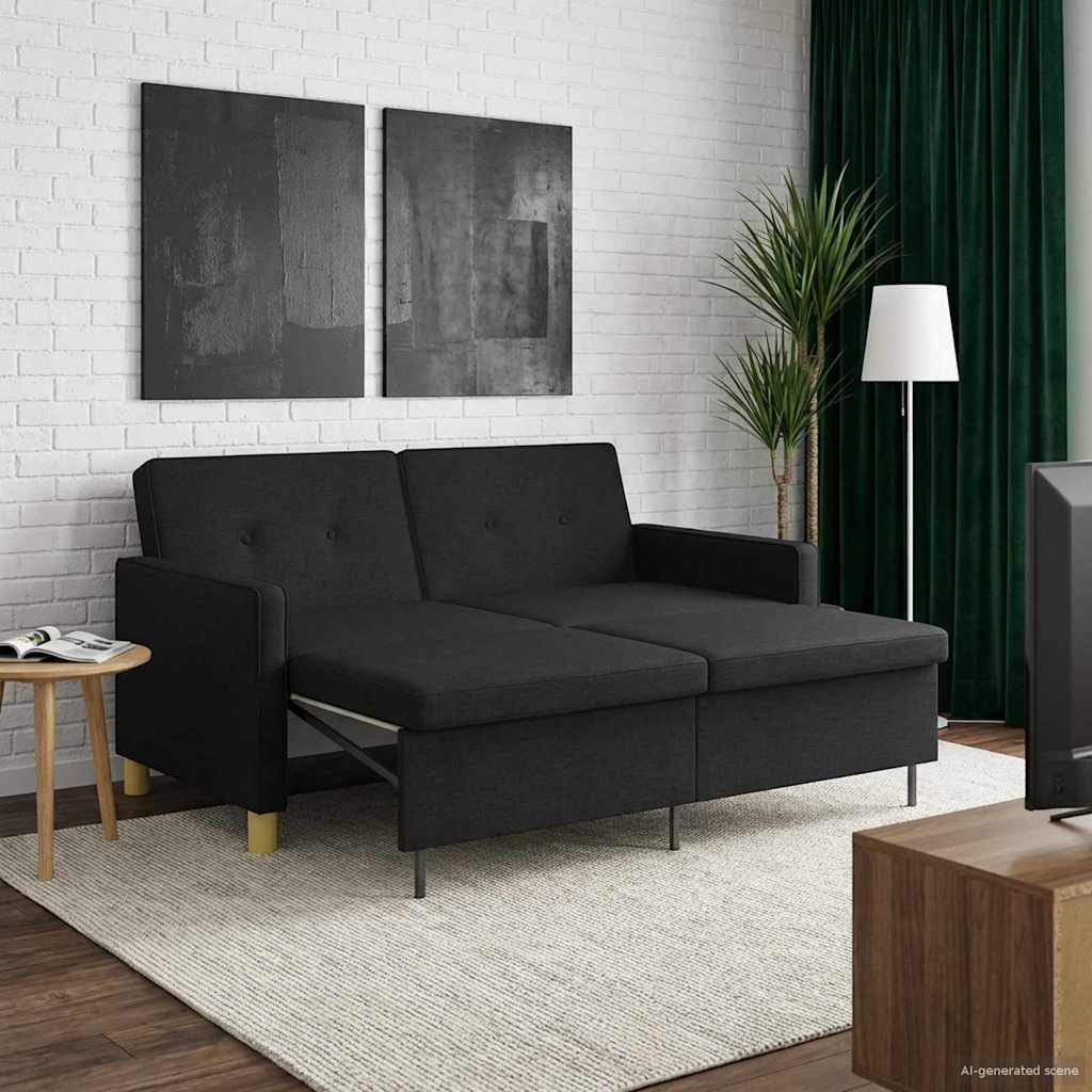 Extendable Sofa Bed Black Fabric
