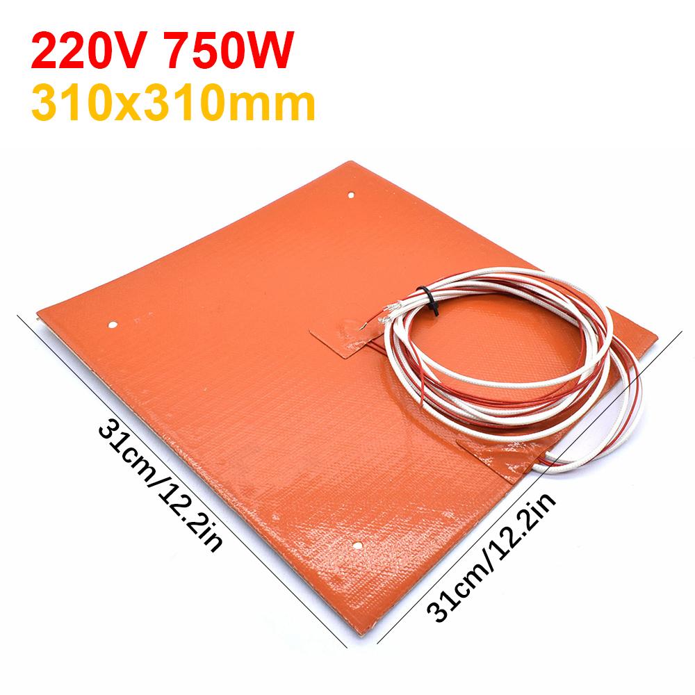 3D tiskárna Silikonová vyhřívací podložka Čtvercová 220V vyhřívací podložka 200x200MM/310x310MM 500W/750W bez/se čtyřmi upevňovacími otvory