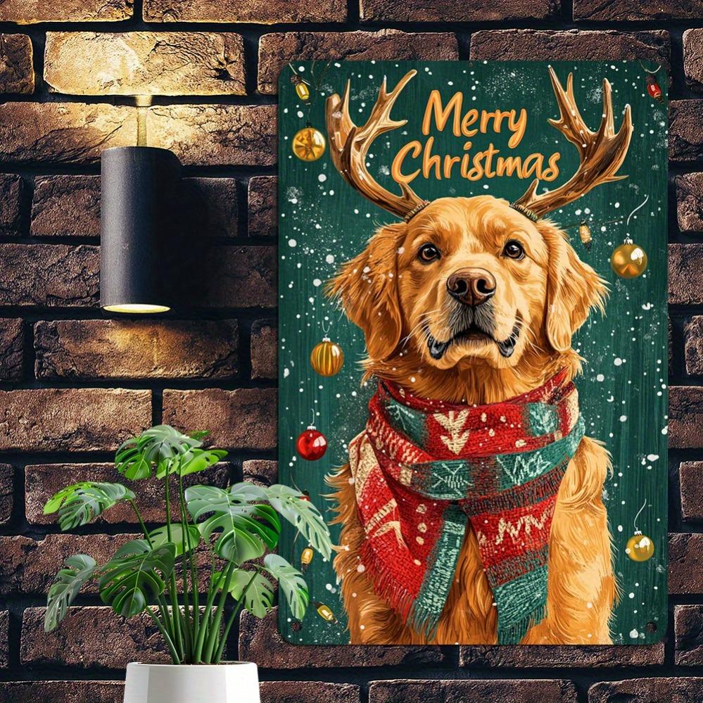 Vintage Golden Retriever Christmas Tin Sign - Reusable Aluminum Wall Decor for Home Garden 8x12 Inch 1PC Mixed Color