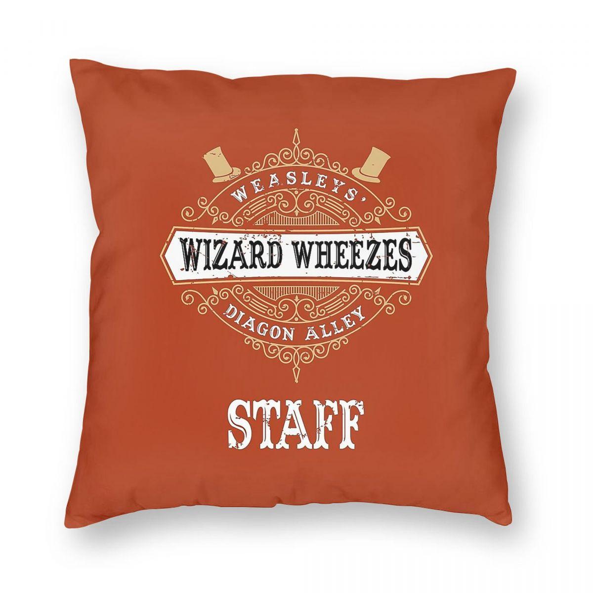 Weasleys Wizard Wheezes Staff Square Pillowcase Polyester Linen Velvet Printed Zip Decorative Bed Cushion Cover Peach skin 18*18(CM)-1Pcs