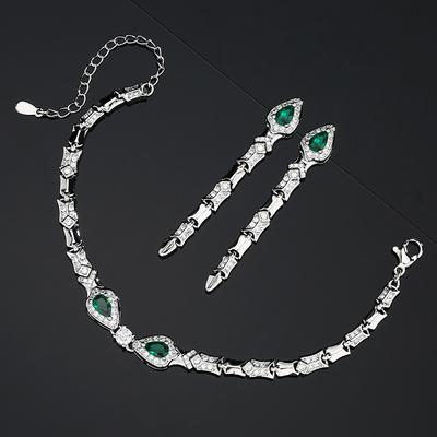 Schmuckset, Hochwertige Ohrstecker, Nadelarmband, Smaragd Zirkonia Damen