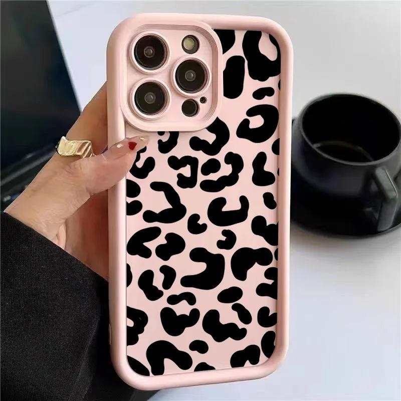 Black Leopard Print Pattern Silicone Phone Case For iPhone 11 12 13 14 15 16 PROMAX PLUS XR XSMAX 7 8 PLUS Shockproof Soft Cover