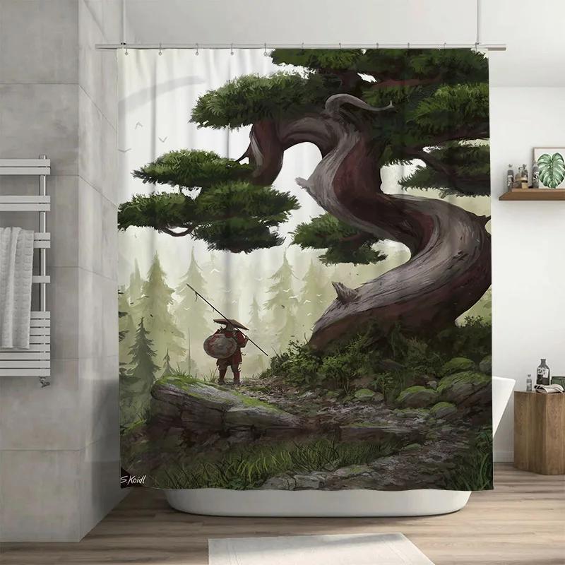 

Nature Retreat Forest Adventure Shower Curtain Unique Artistic Design For Bathroom Decor W60H190(CM)-1 Pcs