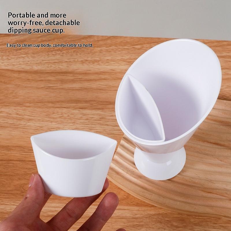 Fries Shelf Holder Assorted Sauce Chips Dip Snack Cone Stand Plastic Dip Cup Two Cup-Mouth Tableware Tray Container Kitchen Tool