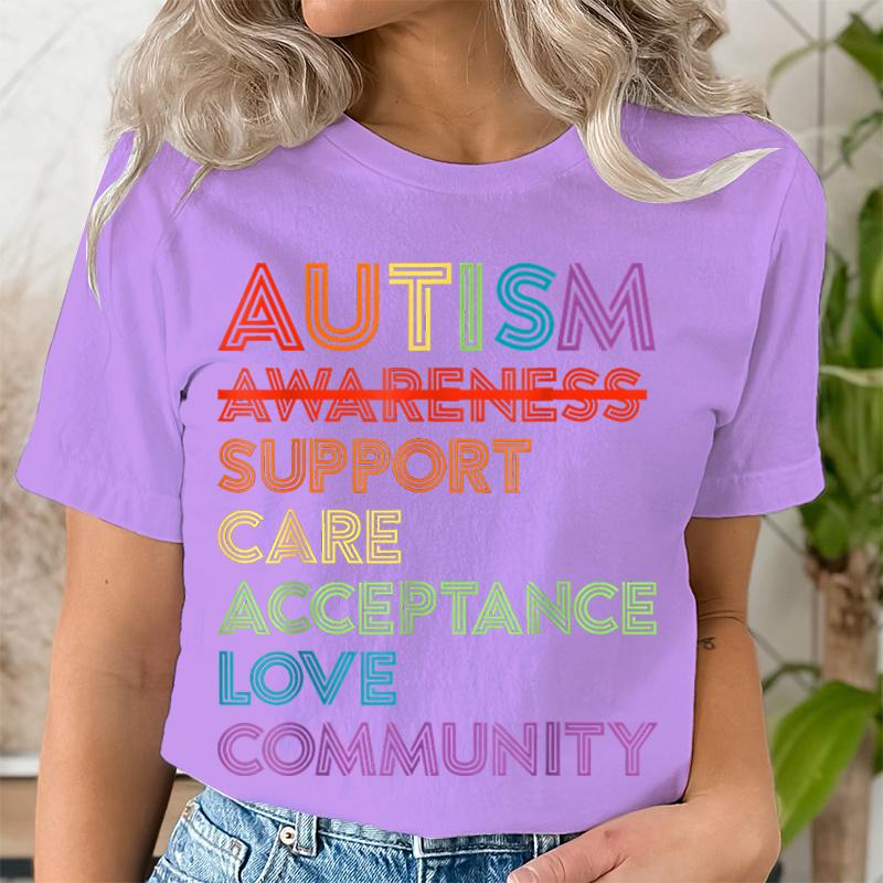 Autism Acceptance and The Neurodiversity Graphic Print Tshirt Short Sleeve ONeck Casual Top for Summer Spring Womens Clothing