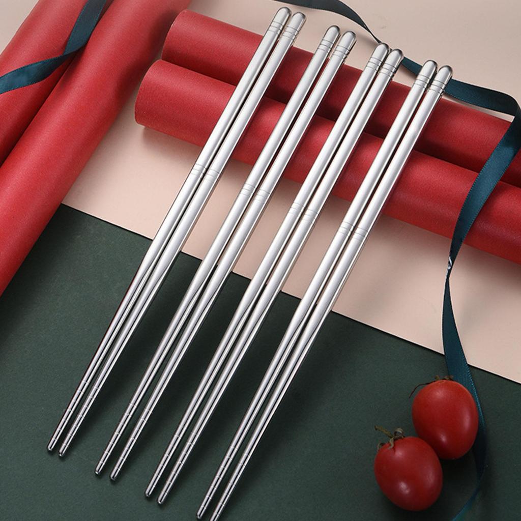 Set de Bețișoare din Oțel Inoxidabil, 5 Perechi, Reutilizabile, Ușoare, Metalice, Japoneze, Chinezești, Coreene, Anti-alunecare, Sigure pentru Mașina de Spălat Vase