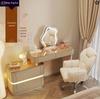 Elegant Solid Wood Vanity Table with Integrated Mirror and Drawers for Bedroom