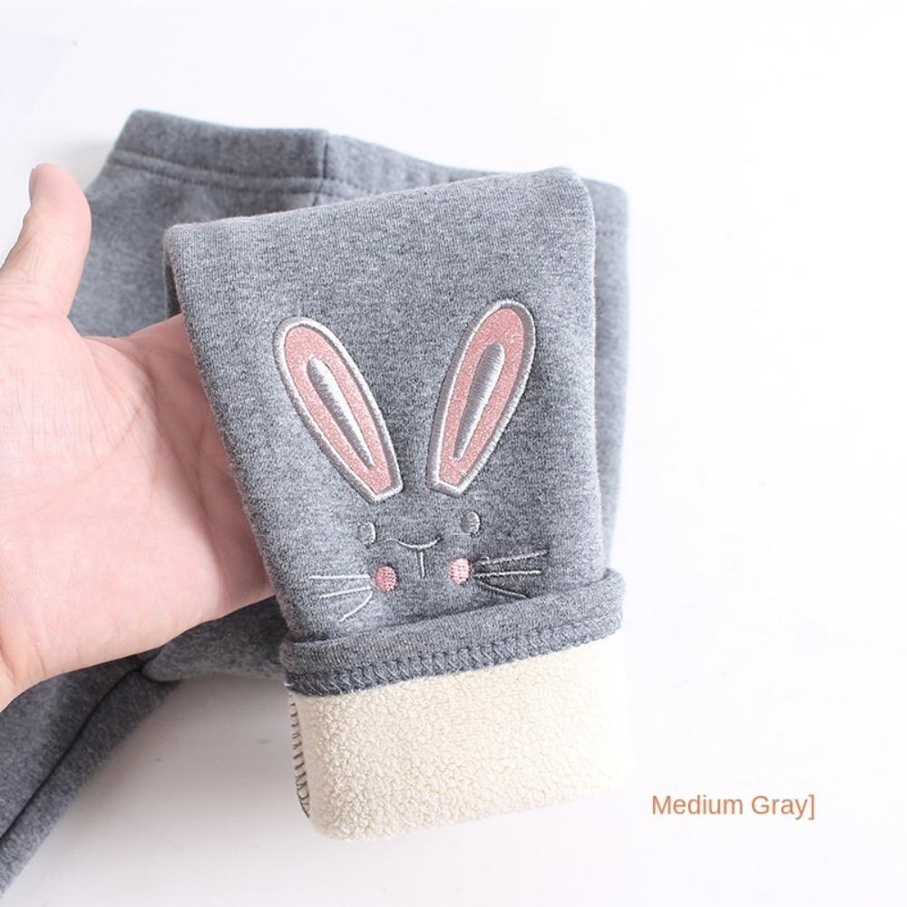 Winter Girls' Fleece-Lined Thickened Leggings Pure Cotton Children's Fall/Winter Pants Cartoon Rabbit Embroidered Baby Long Pants