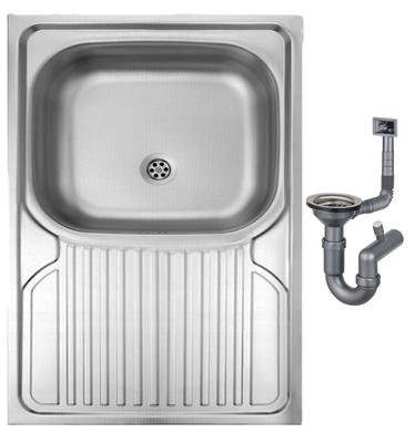 Einbecken-Stahlspüle 80x60 satiniert mit Apollo-Siphon