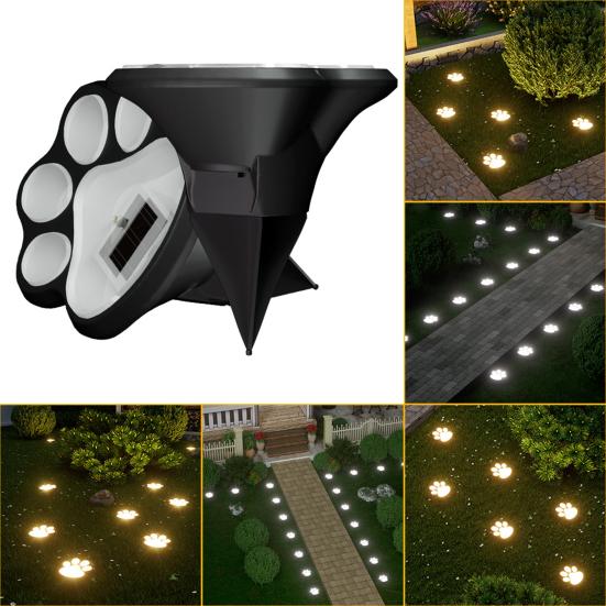 Solar Dog Paw Print Lawn Light, LED Garden Stake Light, Waterproof Outdoor Decorative Footpath Light for Yard Patio, Walkway Landscape Lighting
