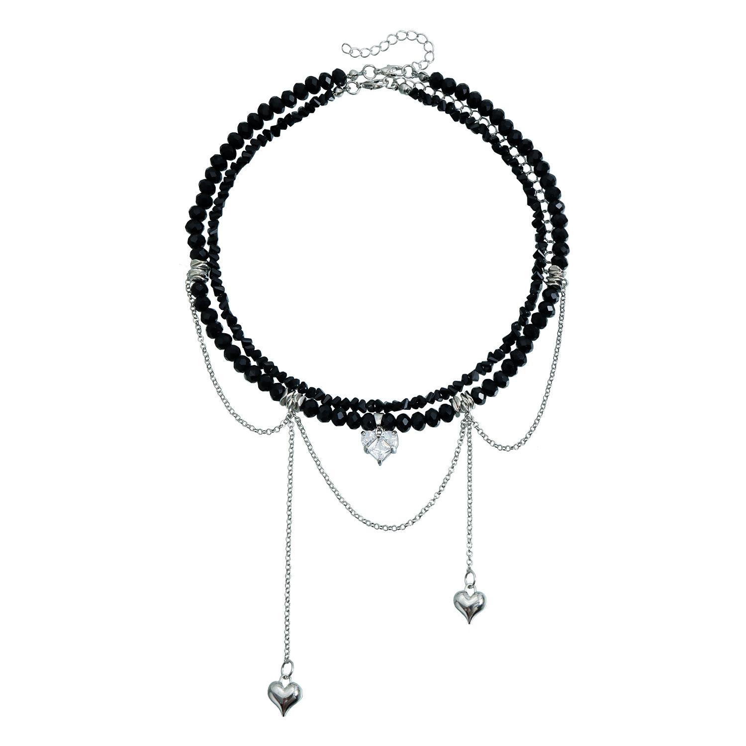 Love Zircon Double Chain Tassel Design Collar Chain - Crystal Necklace For Women
