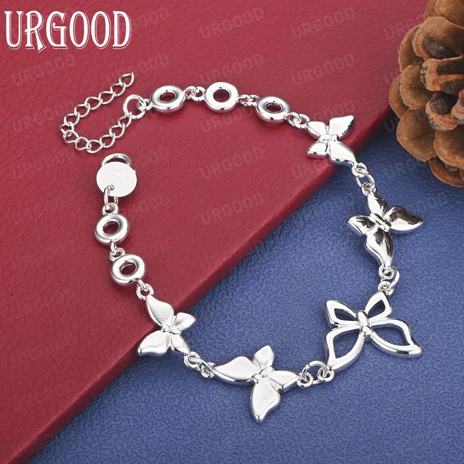 Bransoletka z pięcioma łańcuszkami motyli ze srebra próby 925, modna biżuteria ślubna