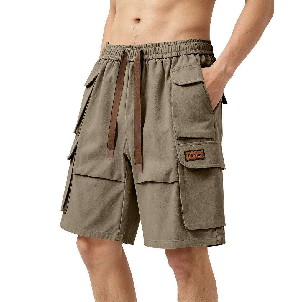 Men's Casual Loose Fit Multi Pocket Cargo Shorts Elastic Waistband Drawstring Outdoor Utility Shorts for Summer