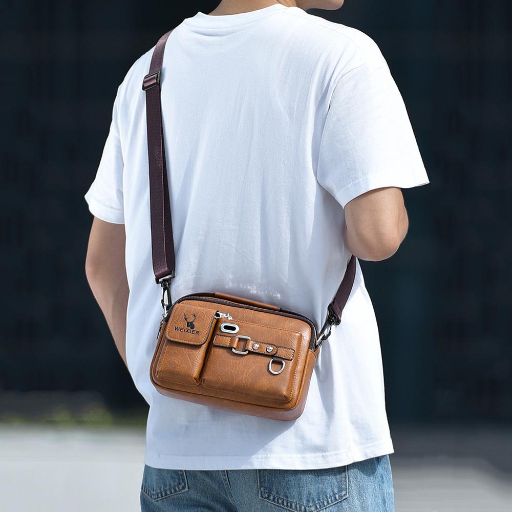 WEIXIER Messenger Bag Men Pu Leather Handbag Male Travel Pad Shoulder Bag for Men Office Briefcase Totes