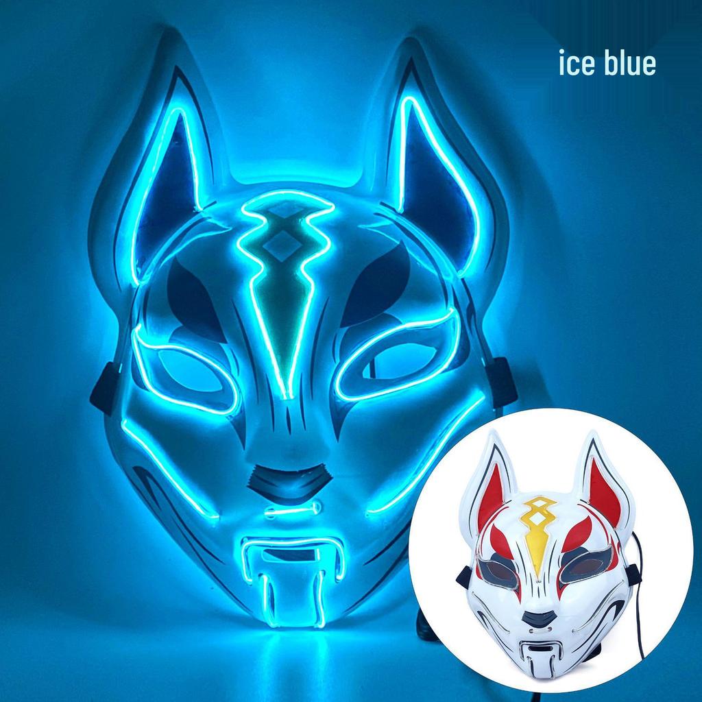 LED Luminous Fox Mask - Anime-Inspired Cat Face, Cold Light Flash for Halloween
