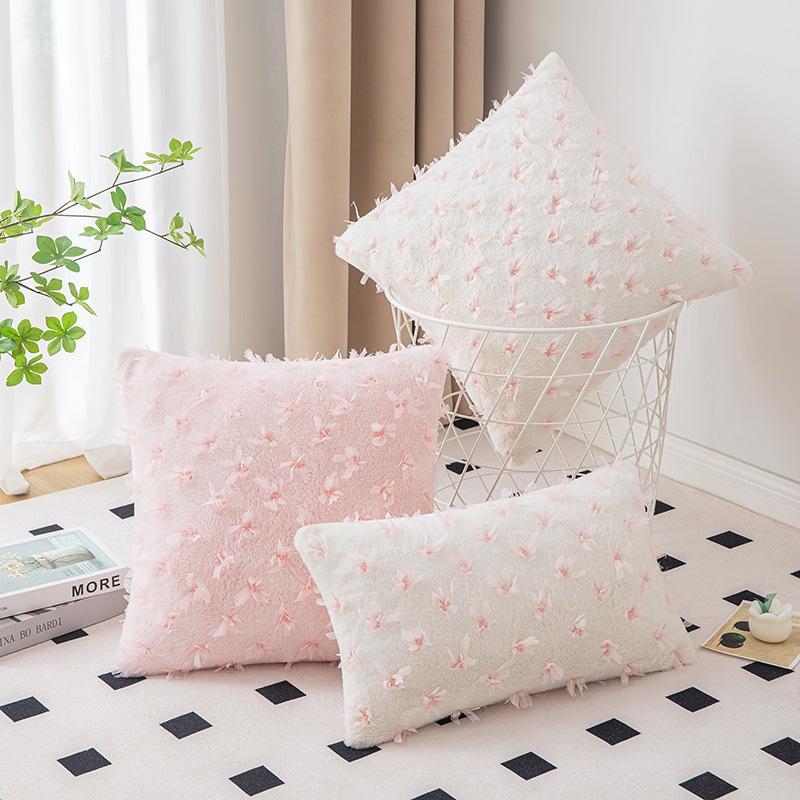 

New Rabbit Velvet Embroidered Pillow Imitation Rabbit Fur Soft Girl Heart Ins Bay Window Pillow Sofa Plush Pillow Case 50 * 50cm without core