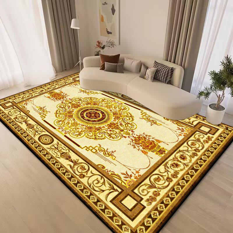 Zlatý koberec v čínském stylu Obývací pokoj Luxusní dekorace Ložnice Nadýchaná měkká podložka na podlahu Salonek Noční stolek Pratelný Protiskluzový koberec Domov