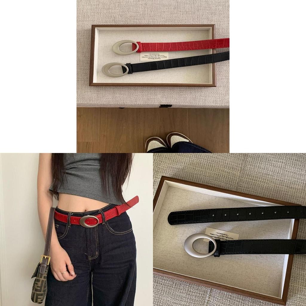 Pu Leather Retro Red Crocodile Pattern Belt For Women Fashion Accessory