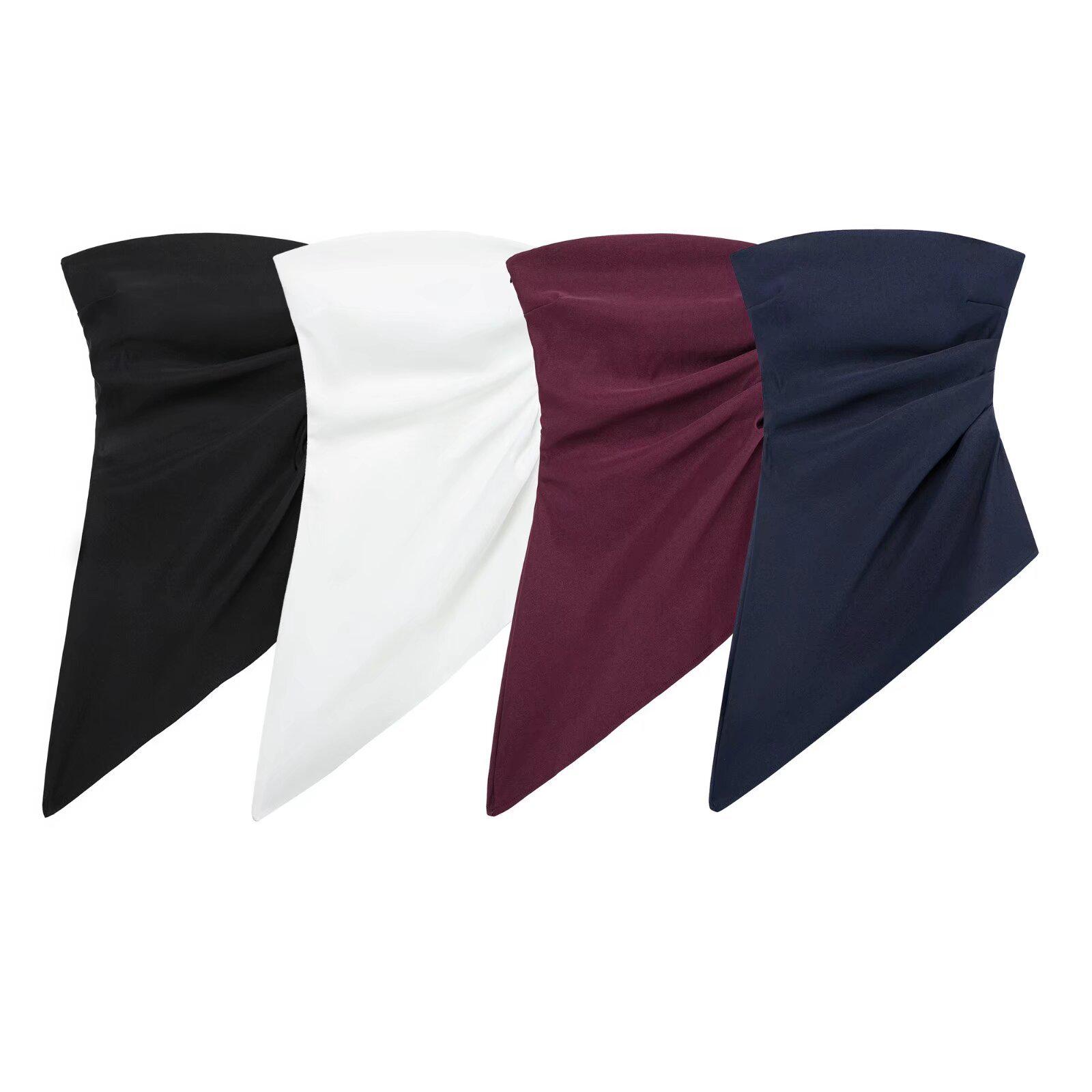 

2025 Spring Women s Slim Versatile Strapless Pleated Vest Small белый