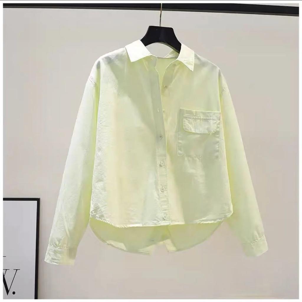 Dam Höstdesign Kortärmad Lättviktsskjorta Lös Passform Långärmad Jacka med Slits i Ryggen