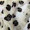 1meter Black Beige Rose Flower Velvet Embossed Gold Powder Mesh Fabric Flocking African Tulle Jacquard Fabrics for DIY Sewing
