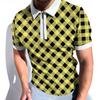 Trendy Zip-up Short Sleeve Polo, Stylish Checkered Design for Casual Wear.