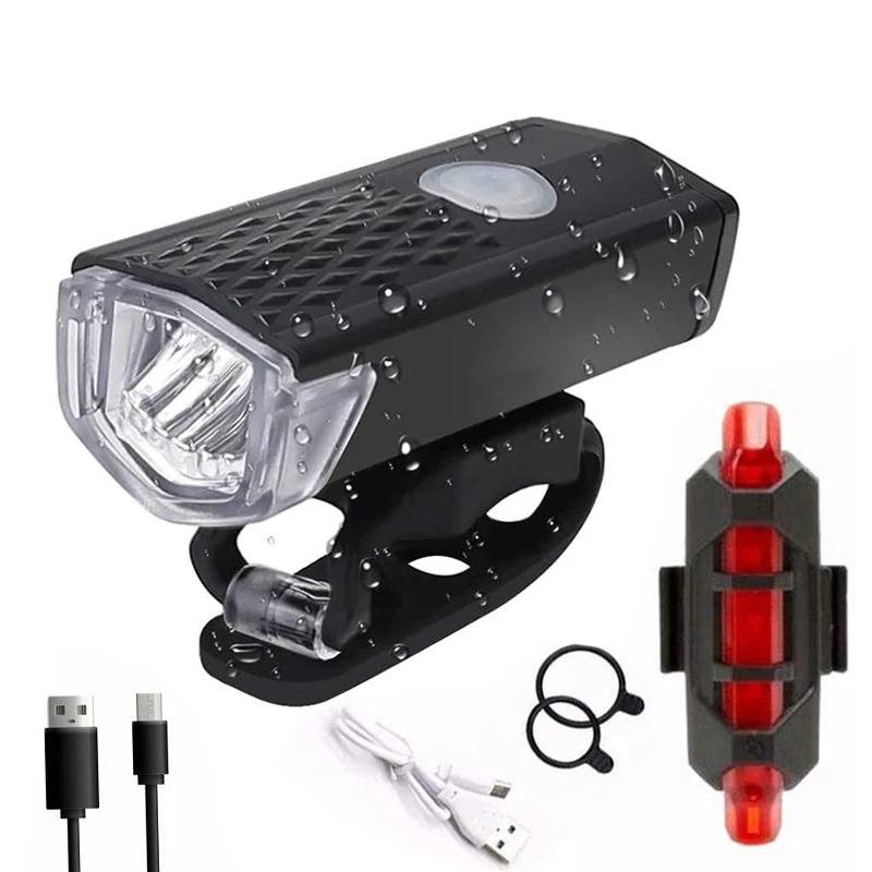 USB Rechargeable Bike Light Set Front Light with Taillight Easy To Install 3 Modes Bicycle Accessories for the Bicycle