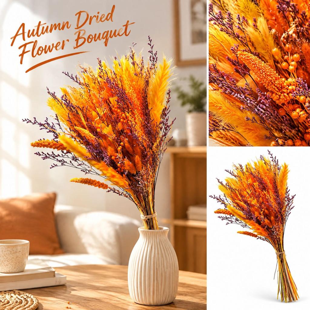 Natürliches Trockenblumenstrauß-Arrangement für Wohnzimmer, Heimdekoration und Geschenke