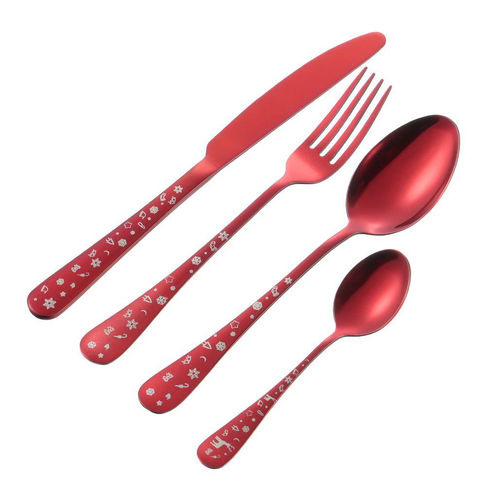 

Вилка Ложка Чехол из нержавеющей стали Коробка Посуда Печать снежинок Рождественские наборы посуды Столовые приборы красный
