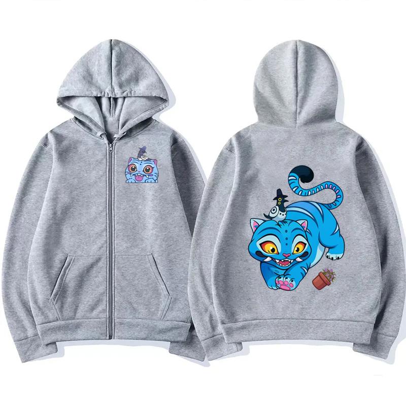 Derpy Tiger KPop Demon Hunters Zipper Hoody Men Women Funny Cute Style Jacket Sweatshirt Y2K Fashion Harajuku Zip Up Hoodie