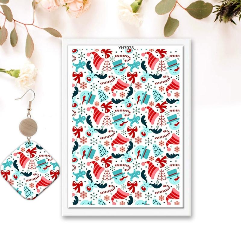 4PCS Christmas Clay Transfer Paper 95x138mm Water Soluble Paper Clay Transfer Sheets for Clay Earring Jewelry Making