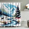 Winter Forest Mountain Shower Curtain With Deer River Snow Scene Bathroom Decor Waterproof Polyester Curtain With Hooks