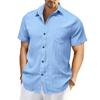 Men'S Fashion Collar Solid Color Shirt Casual Short Sleeved Top