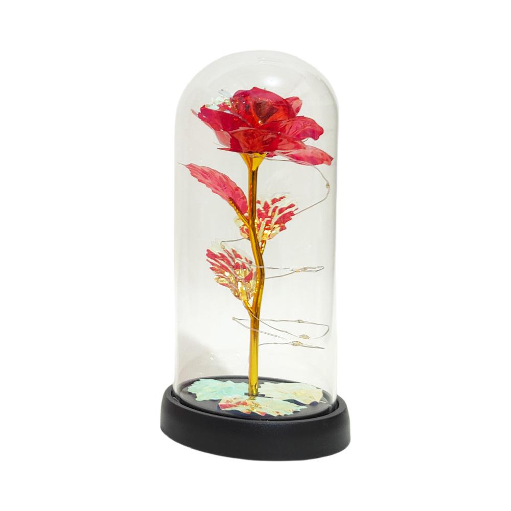 Valentinstag Glasglocke Nachtlicht mit konservierter Rose und Blattgold