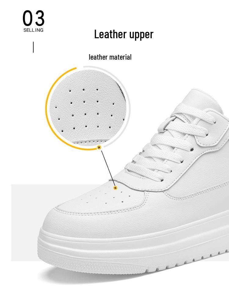 Men's Breathable Skate Sneakers - 10cm Invisible Lift, Thick Sole, White Casual Shoes